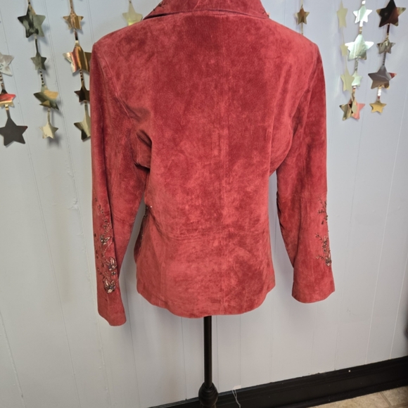 Vintage Eric Gaskins- Jolie Suede Blazer Brick Red. Embroidered and beaded SzM - Picture 5 of 7